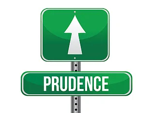Sign post with an arrow pointing the way to "Prudence." 